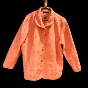 Mel & Lisa Orange 100% Silk Quilted Peach High Collar Jacket Women’s Size 16